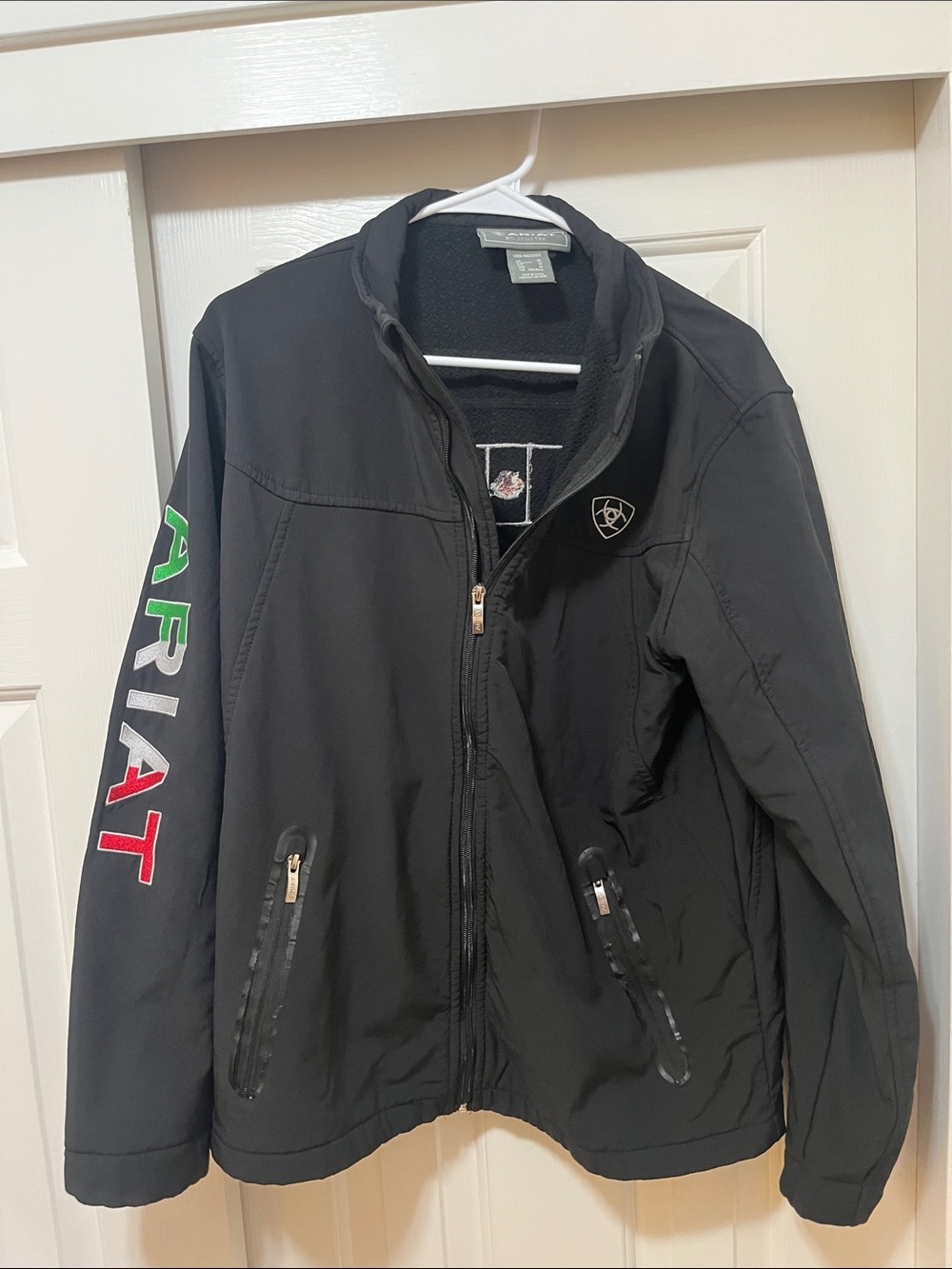 Ariat Black Windbreaker Jacket with Tricolor Sleeve Logo